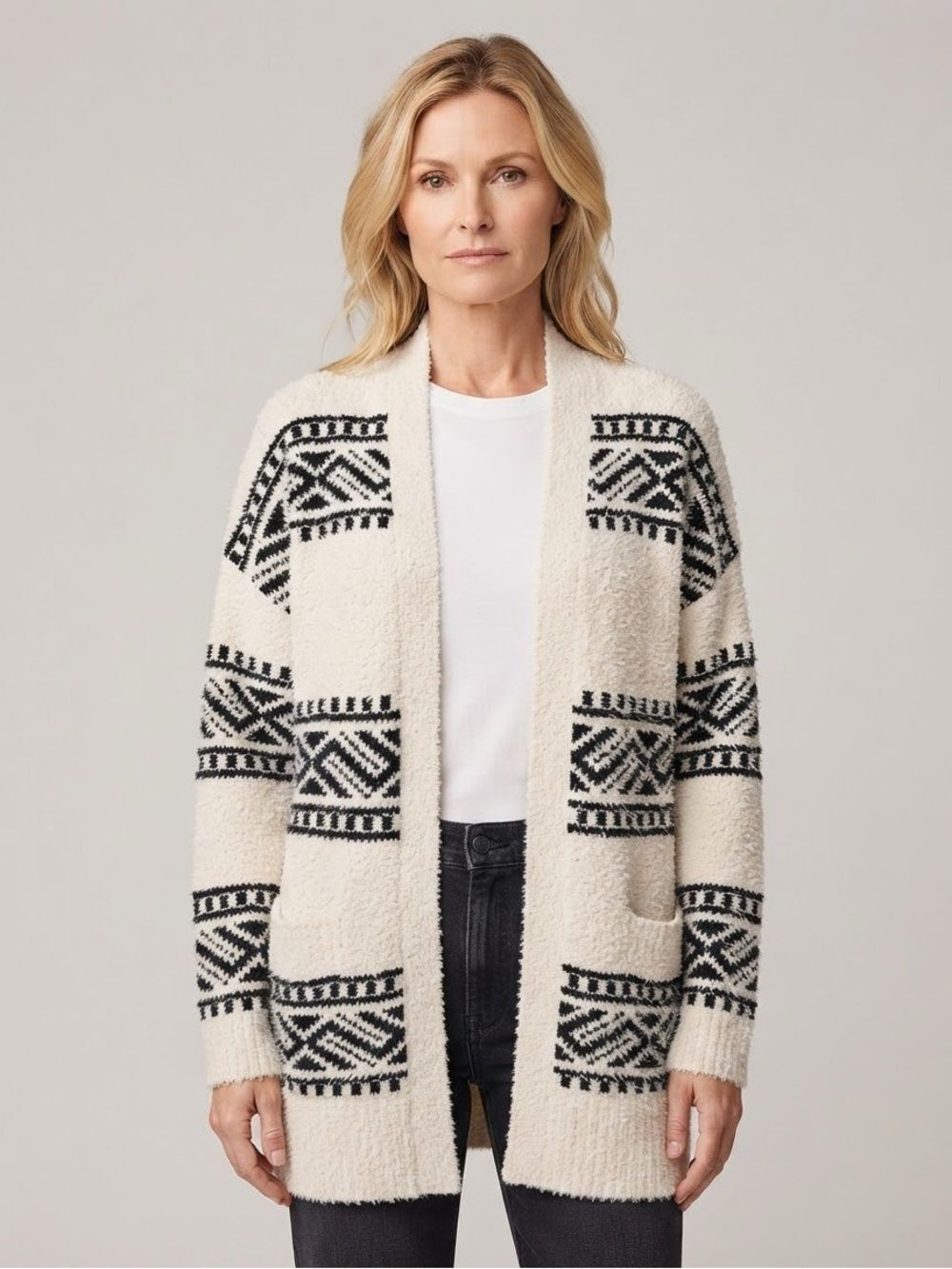 Joie White & Black Tribal Pattern Cotton  Southwestern Cardigan Sweater Small